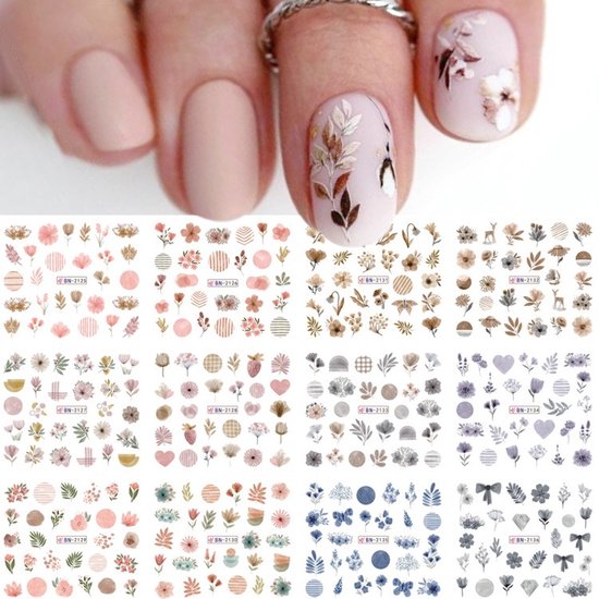 12 Stuks Nagelstickers – Herfstkleuren Bladeren – Bruin, Beige, Grijs – Nail Art Stickers
