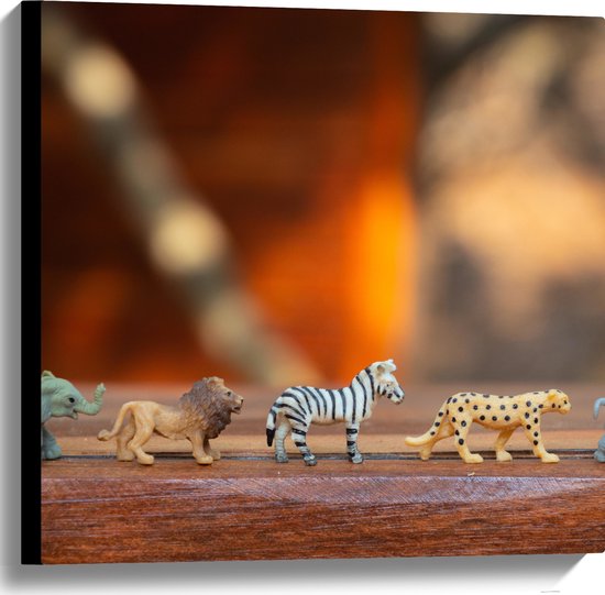 Canvas - Safari Dieren Speelgoed - 60x60 cm Foto op Canvas Schilderij (Wanddecoratie op Canvas)