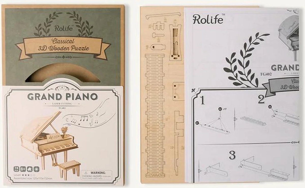 Robotime 3D Houten Puzzel Muziekinstrument Grand Piano, TG402 - Overig — afbeelding 9