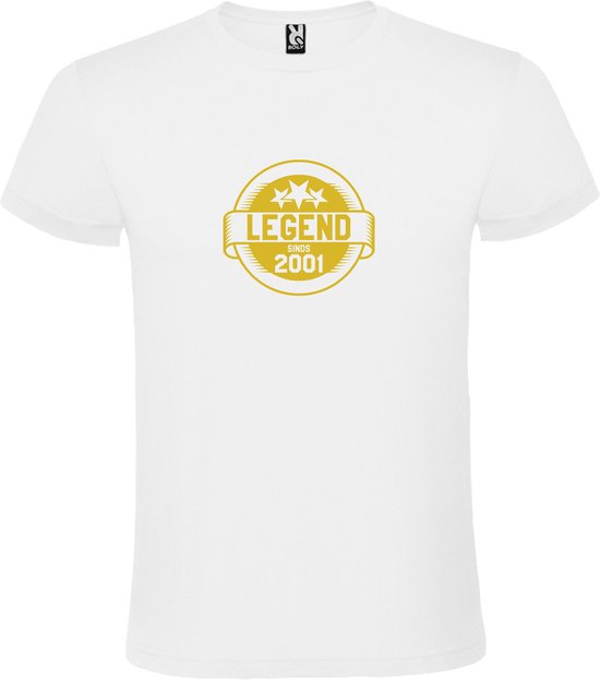 Wit T-Shirt met “Legend sinds 2001 “ Afbeelding Goud Size XXXXL