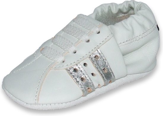 Aapie babyslofjes - Sneaker wit zilver - slofjes voor baby, dreumes - leer - antislip... |