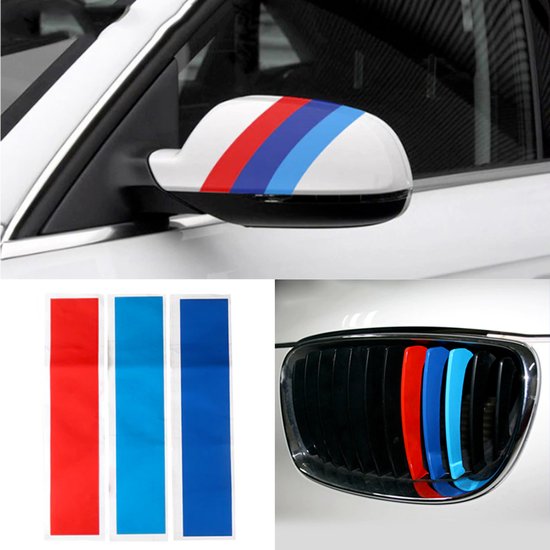 werkelijk onkruid puur BMW M Kleuren Stickers - Set van 3 - BMW Striping Wrap voor Grill,  Zijspiegels en... | bol.com