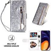 Samsung A81 Glitter Hoesje Met Pasjeshouder Bookcase Zilver