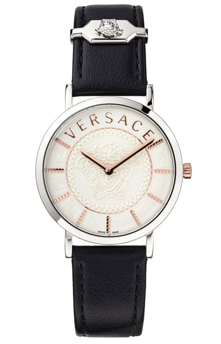 Versace V - Essential VEK400721 Horloge - Leer - Zwart - Ø 36 mm