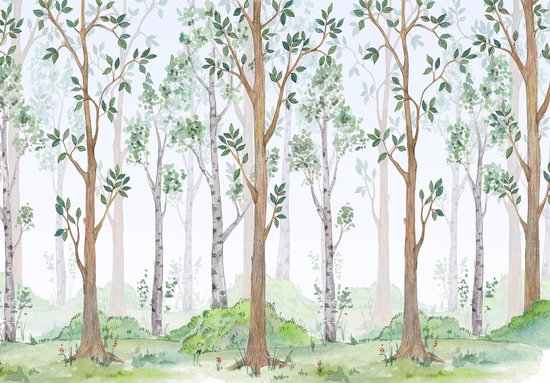 Scandinavisch Bos - Bomen - Natuur- Kinderbehang -Fotobehang - Vliesbehang - 368 x 254 cm