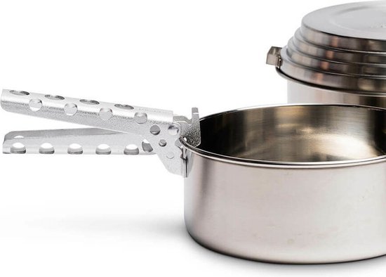 Solo Stove-set van 3 pannen, 1,25 L + 1,5 L + 2 L - Incl. Nylon zak, lichtgewicht roestvrijstalen kookgerei voor backpackers, universele deksel die ook dienst doet als bord, met lichtgewicht hengsel van SOL — afbeelding 2