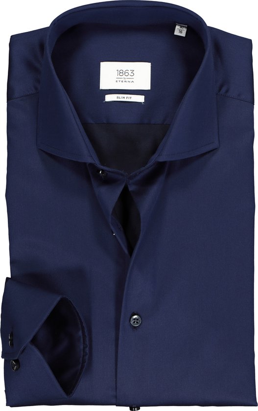 ETERNA 1863 slim fit premium overhemd - 2-ply twill heren overhemd - donkerblauw - Strijkvrij - Boordmaat: 40