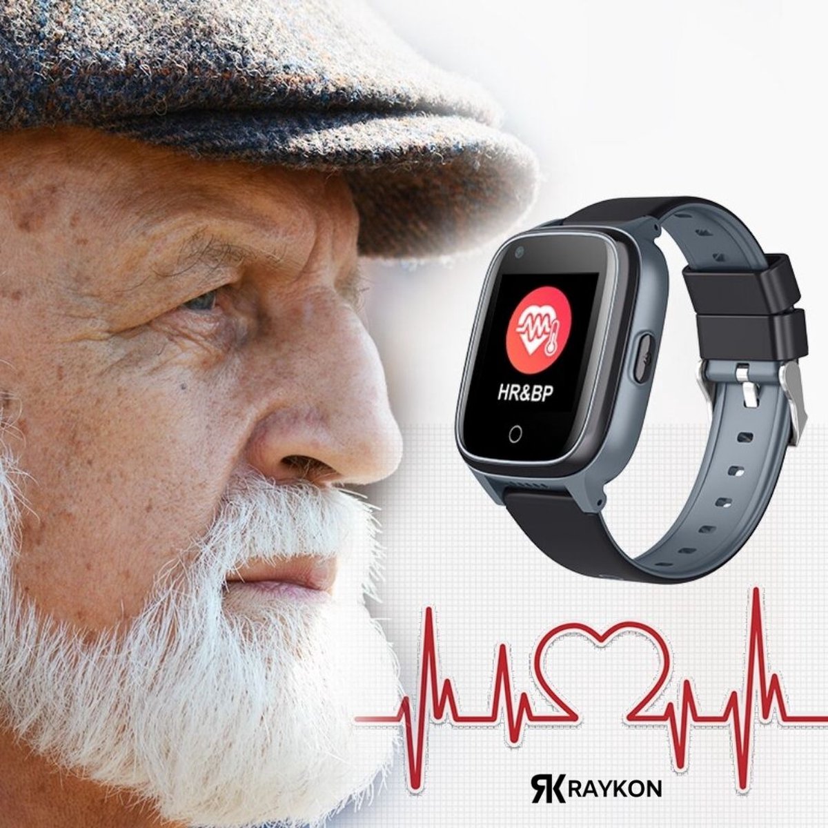 Raykon Alarm Horloge Ouderen 4G SOS Smartwatch Senioren Noodknop Valdetectie bol