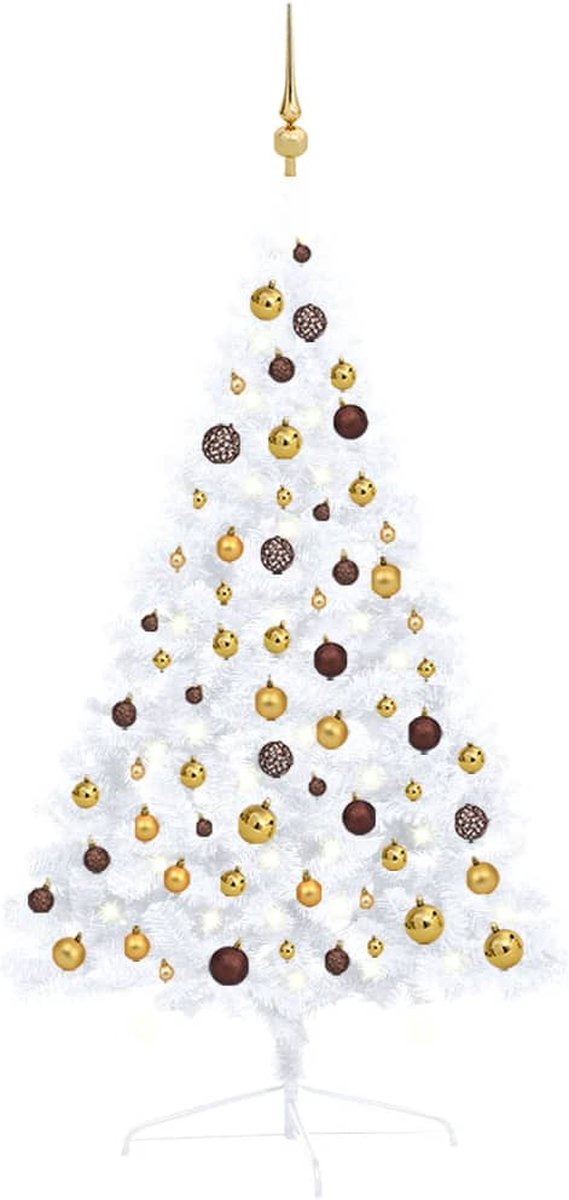 Prolenta Premium - Kunstkerstboom met LED's en kerstballen half 120 cm wit