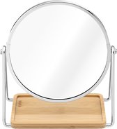 Navaris make-up spiegel met sieradentray - Tafelspiegel met opbergruimte voor sieraden - Staande cosmetische spiegel met 2x vergroting - Zilverkleurig