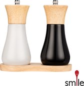 Smile - Peper en Zoutmolen Set van 2 - Zwart en Wit - Rubberhout