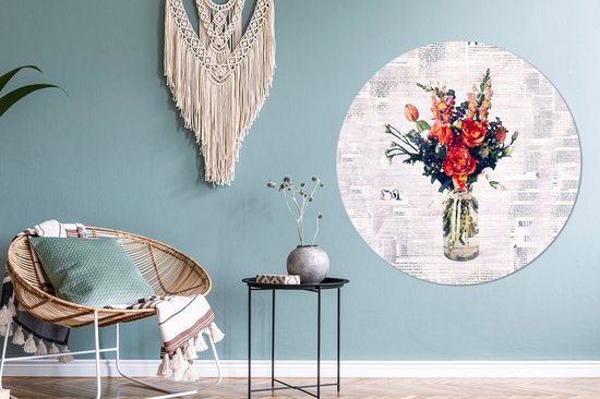 WallCircle - Wall Circle - Wall Circle Indoor - Vase - Fleurs - Journal - 150x150 cm - Décoration murale - Peintures Ronds
