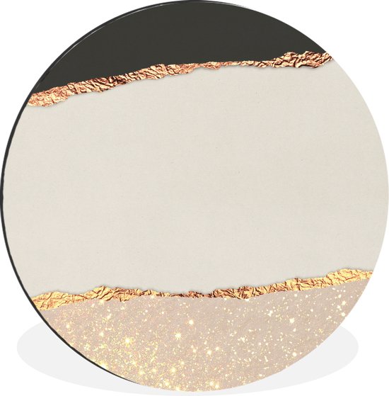 WallCircle - Wandcirkel - Muurcirkel - Abstract - Goud - Glitter - Luxe - Aluminium - Dibond - ⌀ 90 cm - Binnen en Buiten