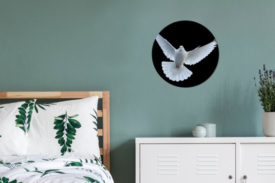 Cercle mural - Cercle mural - Duif - Wit - Vogel - Plastique - 30x30 cm - Tableau rond - Animaux cercle mural - Cercle mural intérieur - Décoration murale ronde