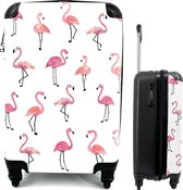 Koffer - Flamingo - Patroon - Wit - 35x55x20 cm - Handbagage Koffer - Trolley - Reiskoffer