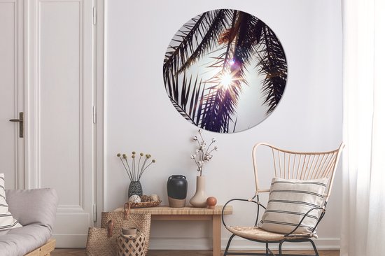 WallCircle - Wall Circle - Wall Circle Indoor - Feuilles de Palmier - Soleil - Été - 140x140 cm - Décoration murale - Peintures Ronds