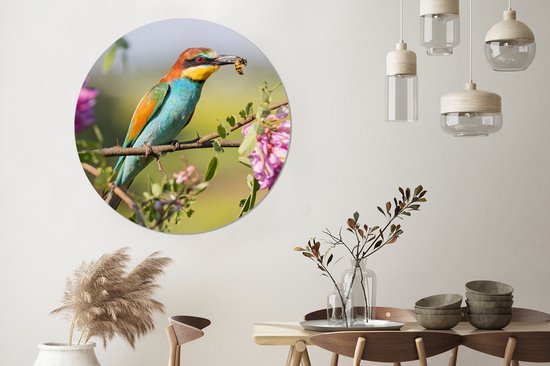 WallCircle - Cercle mural - Cercle mural - Vogel - Guêpier - Fleurs - Aluminium - Dibond - ⌀ 120 cm - Intérieur et Extérieur XXL