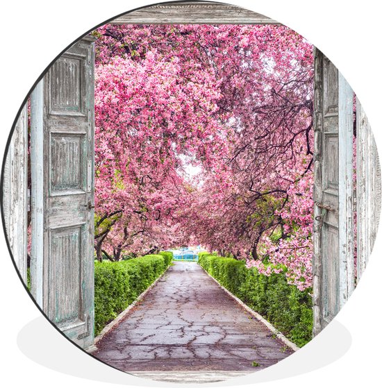 WallCircle - Wandcirkel - Muurcirkel - Sakura - Doorkijk - Boom - Kersenbloesem - Aluminium - Dibond - ⌀ 30 cm - Binnen en Buiten