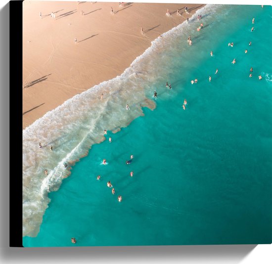 WallClassics - Canvas  - Zee en Strand van Bovenaf - 40x40 cm Foto op Canvas Schilderij (Wanddecoratie op Canvas)