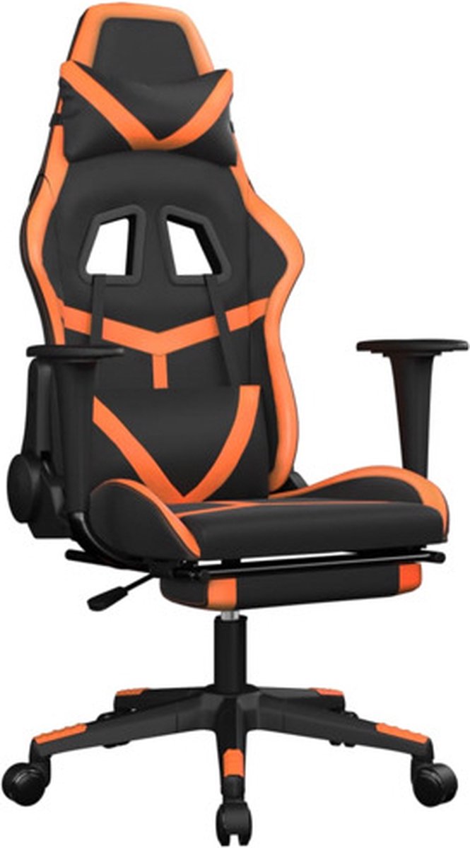 vidaXL Gamestoel - met - voetensteun - kunstleer - zwart - en - oranje Zwart en oranje