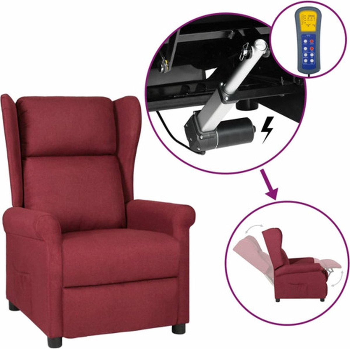 vidaXL Fauteuil - elektrisch - verstelbaar - stof - wijnrood