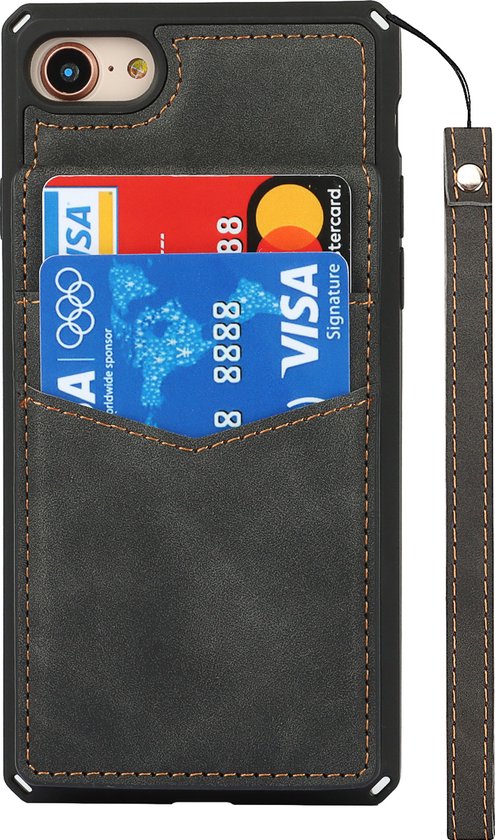 Étui à cartes pour Apple iPhone 8 | iphone 7 | Couverture arrière en cuir PU | Cas de téléphone de Luxe | Porte-cartes | Noir