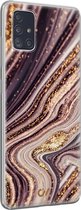 Hoesje geschikt voor Samsung Galaxy A51 - Golden Pink Marble - Marmer - Paars - Soft Case Telefoonhoesje - TPU Back Cover - Casevibes