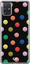 Samsung A51 hoesje - Retro Smileys - Emoji - Zwart - Soft Case Telefoonhoesje - TPU Back Cover - Casevibes