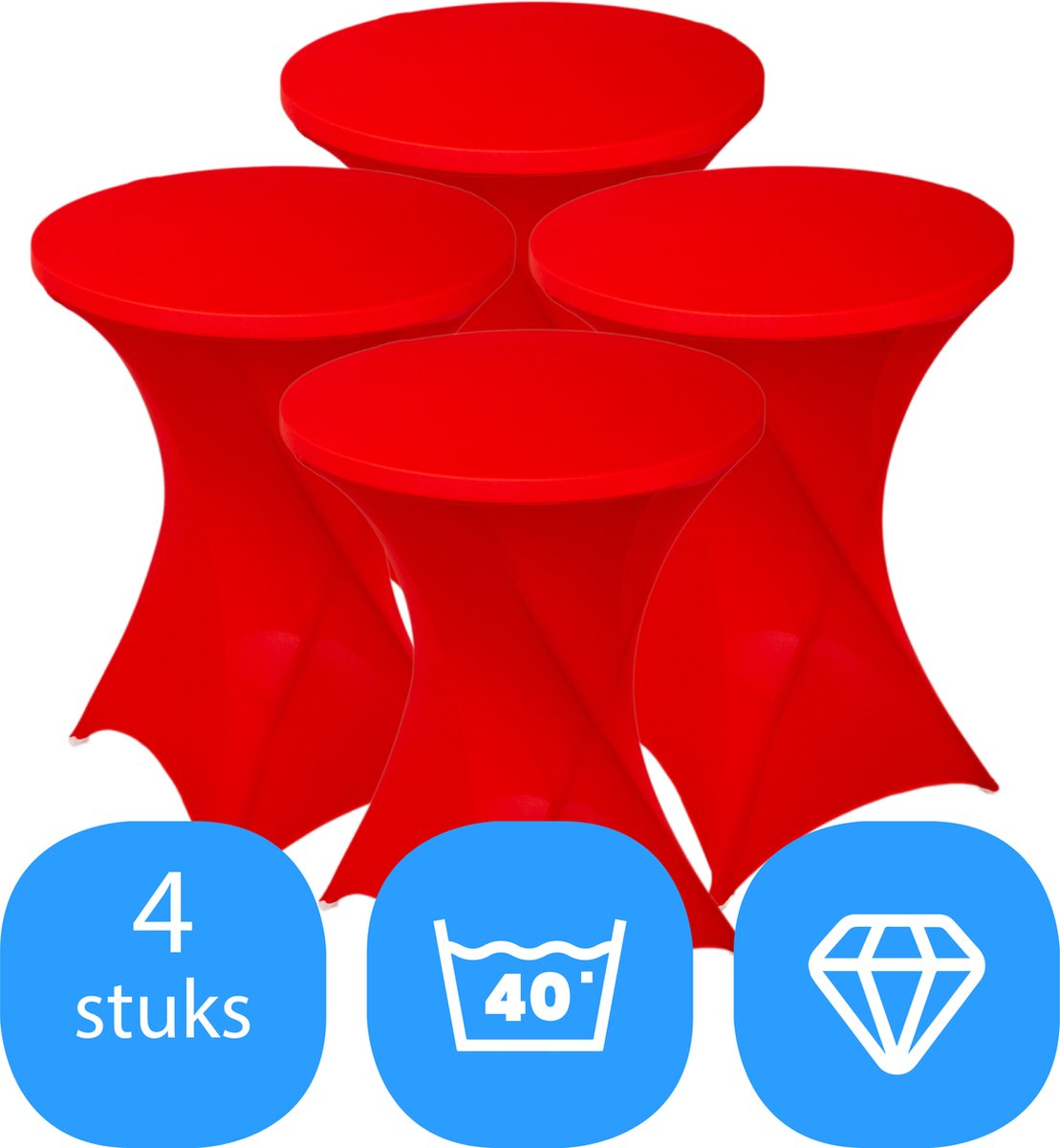 Statafelrok Rood x 4 – ∅80-85 x 110 cm – Stretch 4 stuks – Tafelrok voor Statafel – Geschikt voor Horeca Evenementen | Sta Tafel Hoes | Staantafelhoes | Cocktailparty | Trouwerij