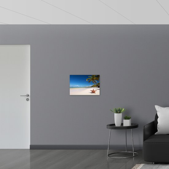 WallClassics - Drapeau - Étoile de Mer sur une Plage Tropicale - Photo 60x40 cm sur Drapeau Polyester