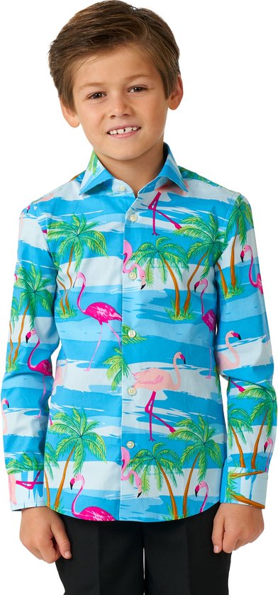 OppoSuits SHIRT LS Flaminguy Boys - Kids Carnavals Overhemd - Zomer Shirt - Mix Kleur - Maat 4 Jaar