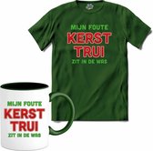 Mijn foute kersttrui zit in de was - T-Shirt met mok - Heren - Bottle Groen - Maat L