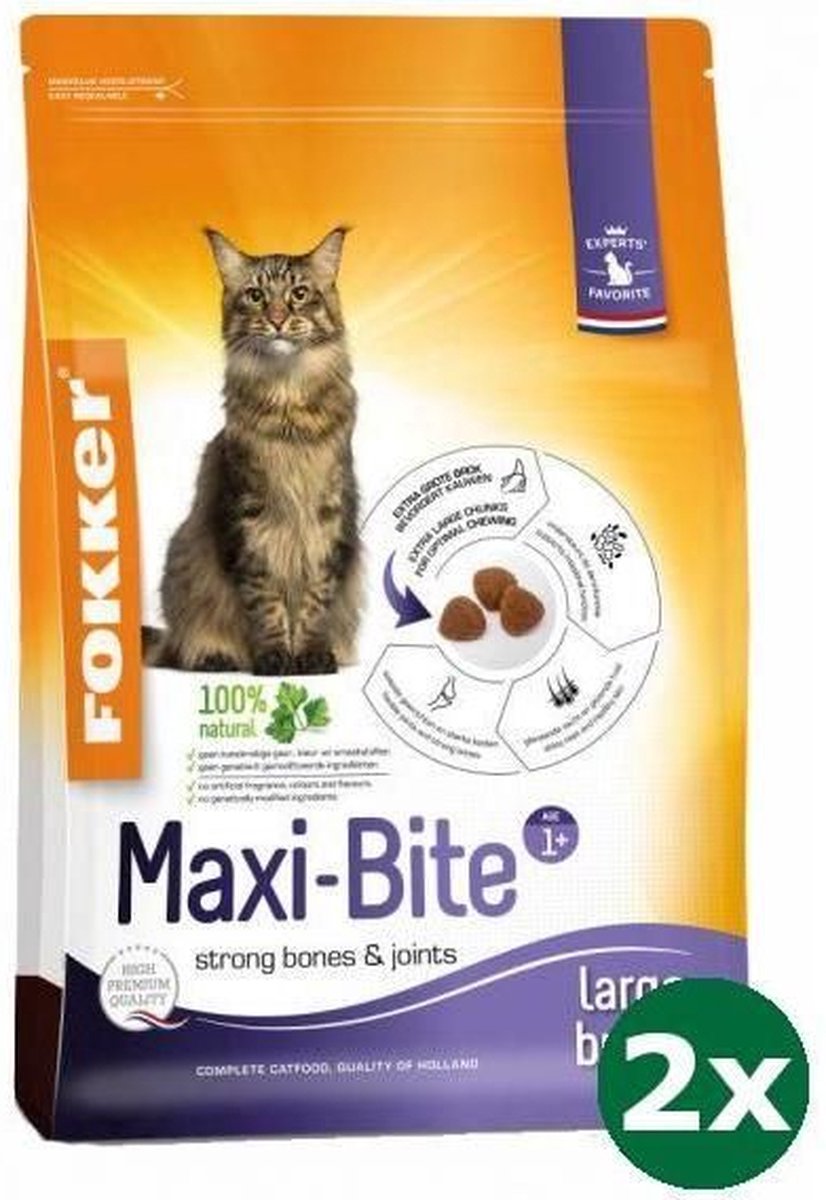 Fokker kat maxi bite large breed kattenvoer 2x 2,5 kg