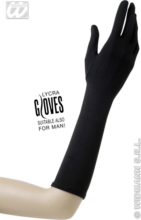 Widmann - Handschoenen Lycra 37 Centimeter Zwart - Zwart - Carnavalskleding - Verkleedkleding