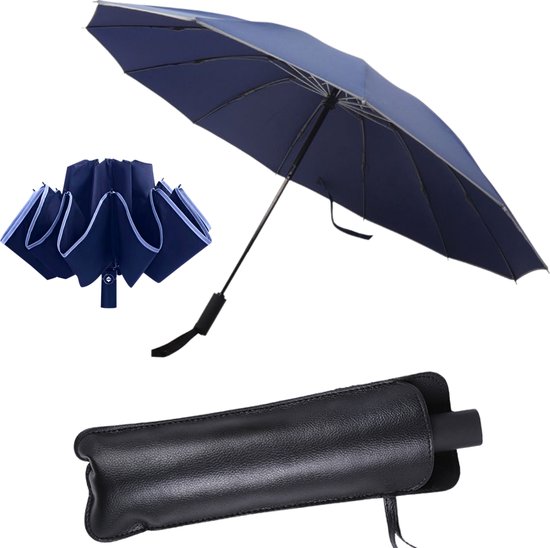 Stormparaplu - Paraplu - Opvouwbaar - Reflecterend - Automatisch omgekeerd uitklapsysteem - Windbestendig tot 140 km/h - Incl. luxe beschermhoes