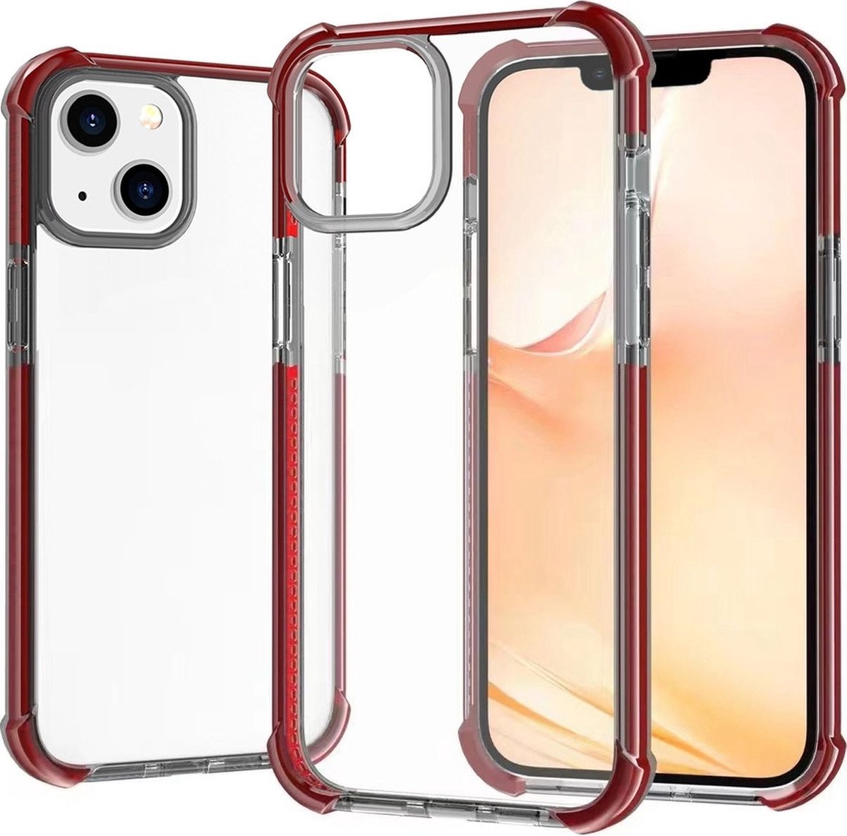 Mobigear Hoesje geschikt voor Apple iPhone 14 Telefoonhoesje Hardcase | Mobigear Full Bumper Backcover Shockproof | Schokbestendig iPhone 14 Telefoonhoesje | Anti Shock Proof - Transparant / Rood