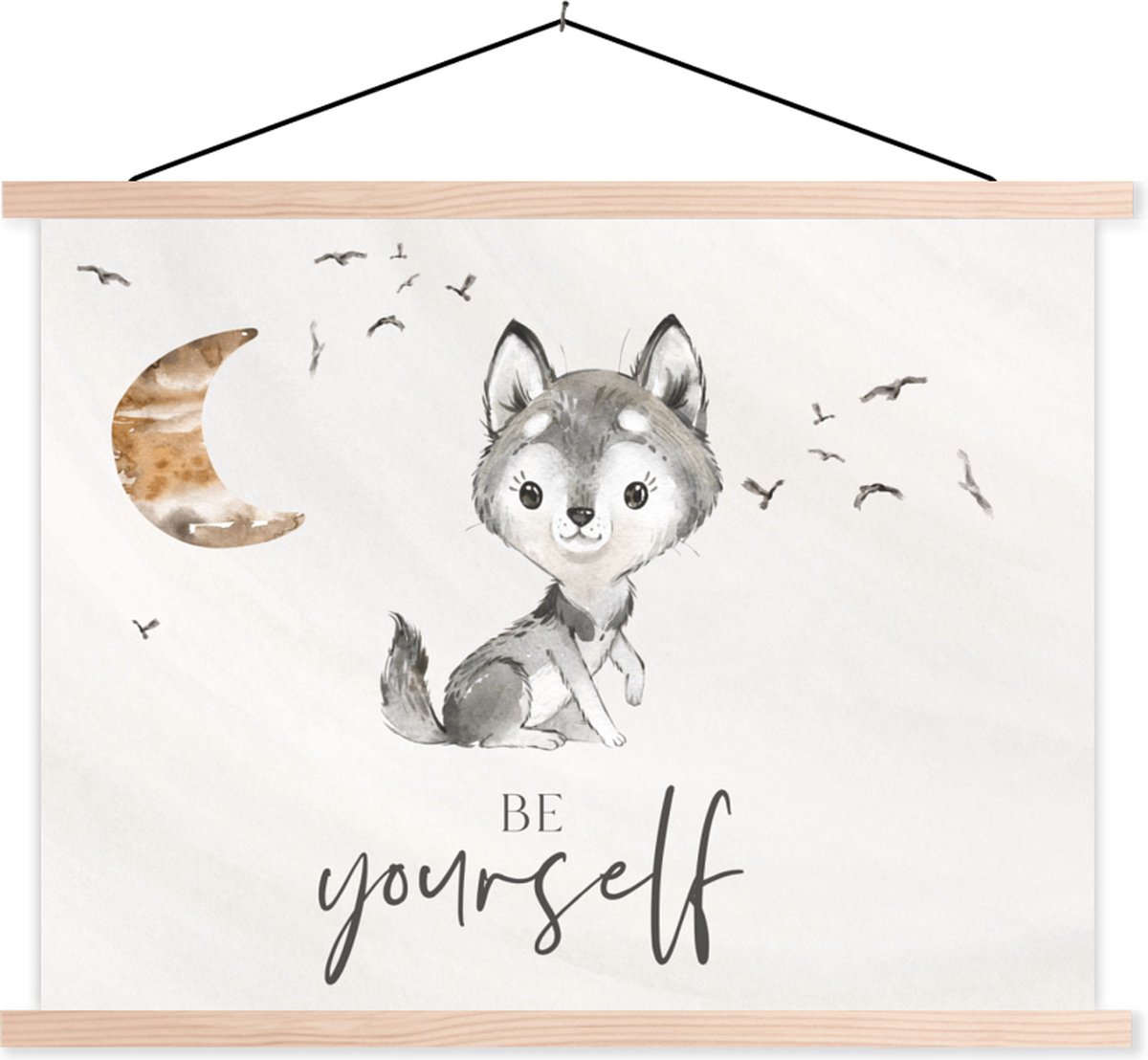 Wanddecoratie kinderkamers - Decoratie kinderkamers - Spreuken - Wolf - Be yourself - Kinderen - Jongens - Meisjes - Waterverf - Schoolplaat kinderen - 120x90 cm