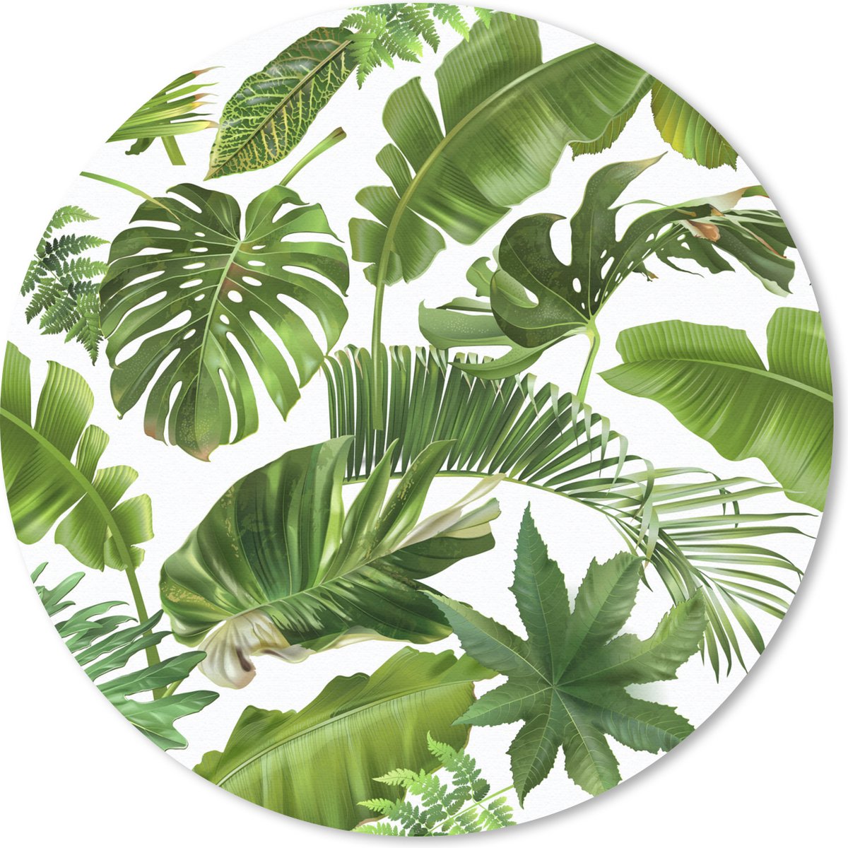 Muismat rond 20x20 cm - Mousepad Bladeren - Wit - Patroon - Meisjes - Kinderen - Jongens - Kids - Ronde muismatten