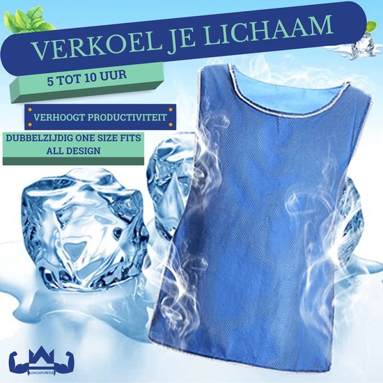 KingsPower Koelvest - Unisex - Blauw - One Size - Water Verkoelingssysteem - Verkoelende Kleding voor Werk