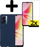 Hoesje Geschikt voor OPPO A77 Hoesje Siliconen Case Met 2x Screenprotector - Hoes Geschikt voor OPPO A77 Hoes Siliconen - Donkerblauw