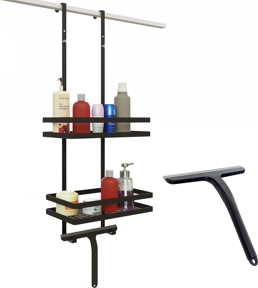 Doucherek zonder boren Inclusief douchewisser Aan douchewand Zwart