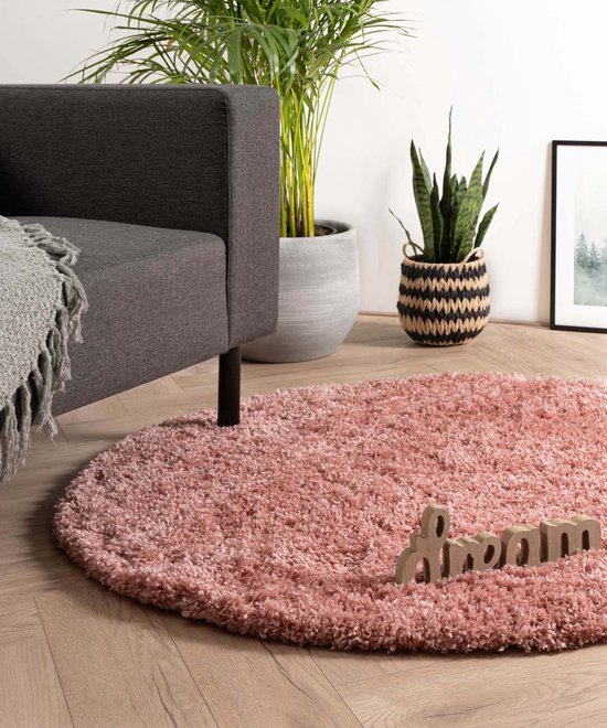 Poging innovatie grijs Rond hoogpolig vloerkleed - Cozy Shaggy - roze 80 cm rond | bol.com