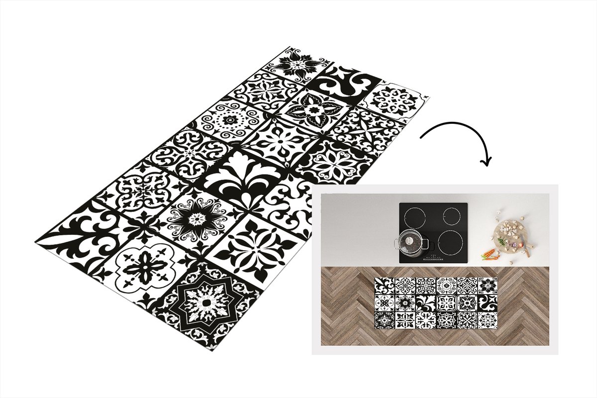 KitchenYeah Keukenloper - Loper keuken - Patronen - Zwart - Wit - Bloemen - Abstract - Keukenloper vinyl Multicolor