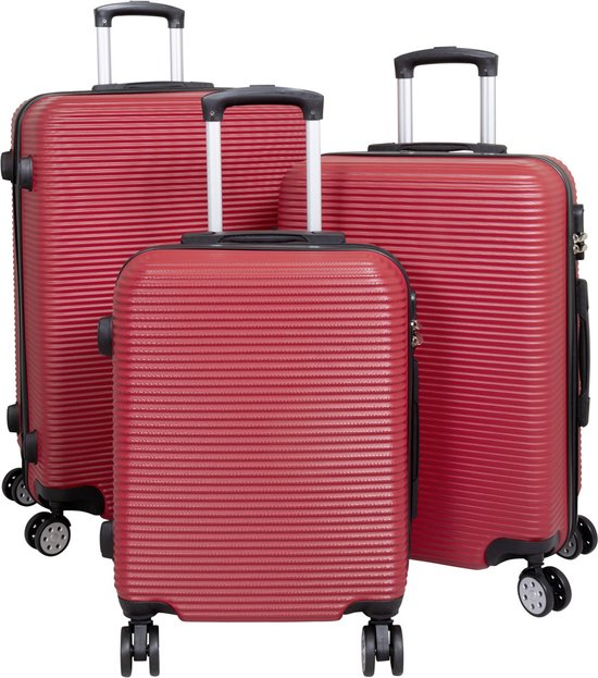 Travelsuitcase - Kofferset Malaga 3 delig - Reiskoffers met cijferslot - ABS - Rood - Handbagage en Ruimbagage