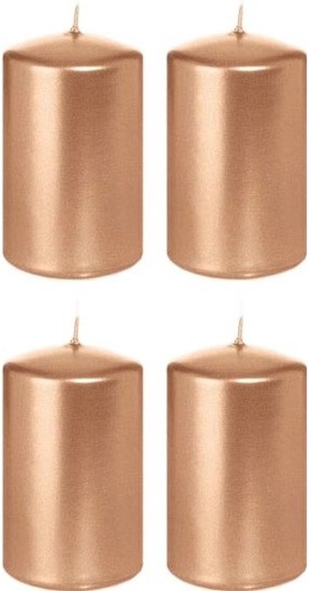 Trend Candles Cilinderkaars/stompkaars - 4x - roségoud - 5 x 8 cm - 18 branduren - horeca kaarsen Goudkleurig