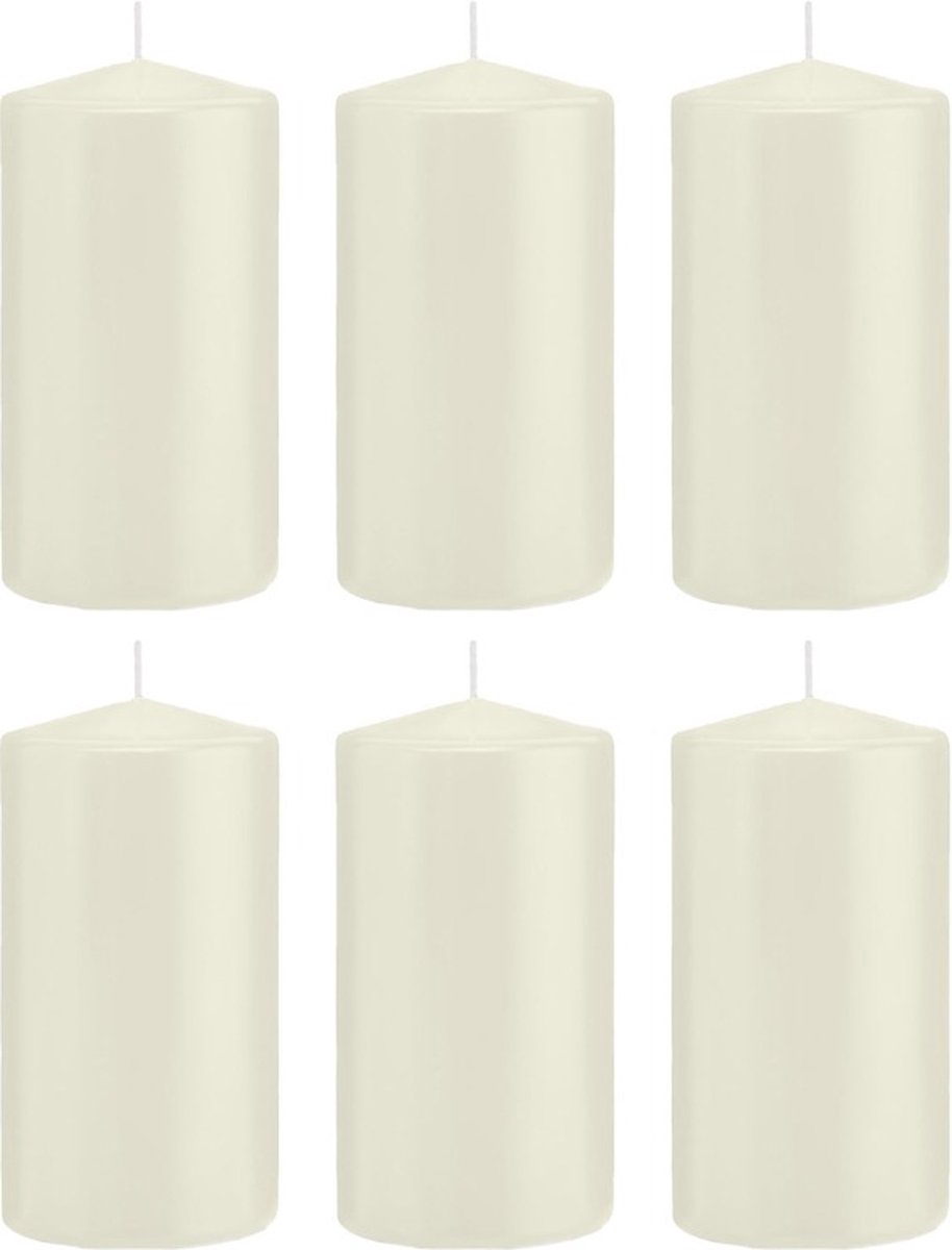 Trend Candles Cilinderkaars/stompkaars - 6x - ivoorwit - 8 x 15 cm - 69 branduren - horeca kaarsen