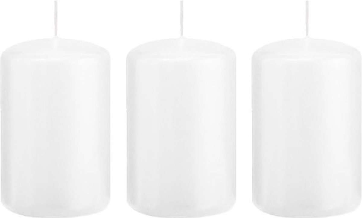 Trend Candles Cilinderkaars/stompkaars - 3x - wit - 5 x 8 cm - 18 branduren - met brandvertragende folie