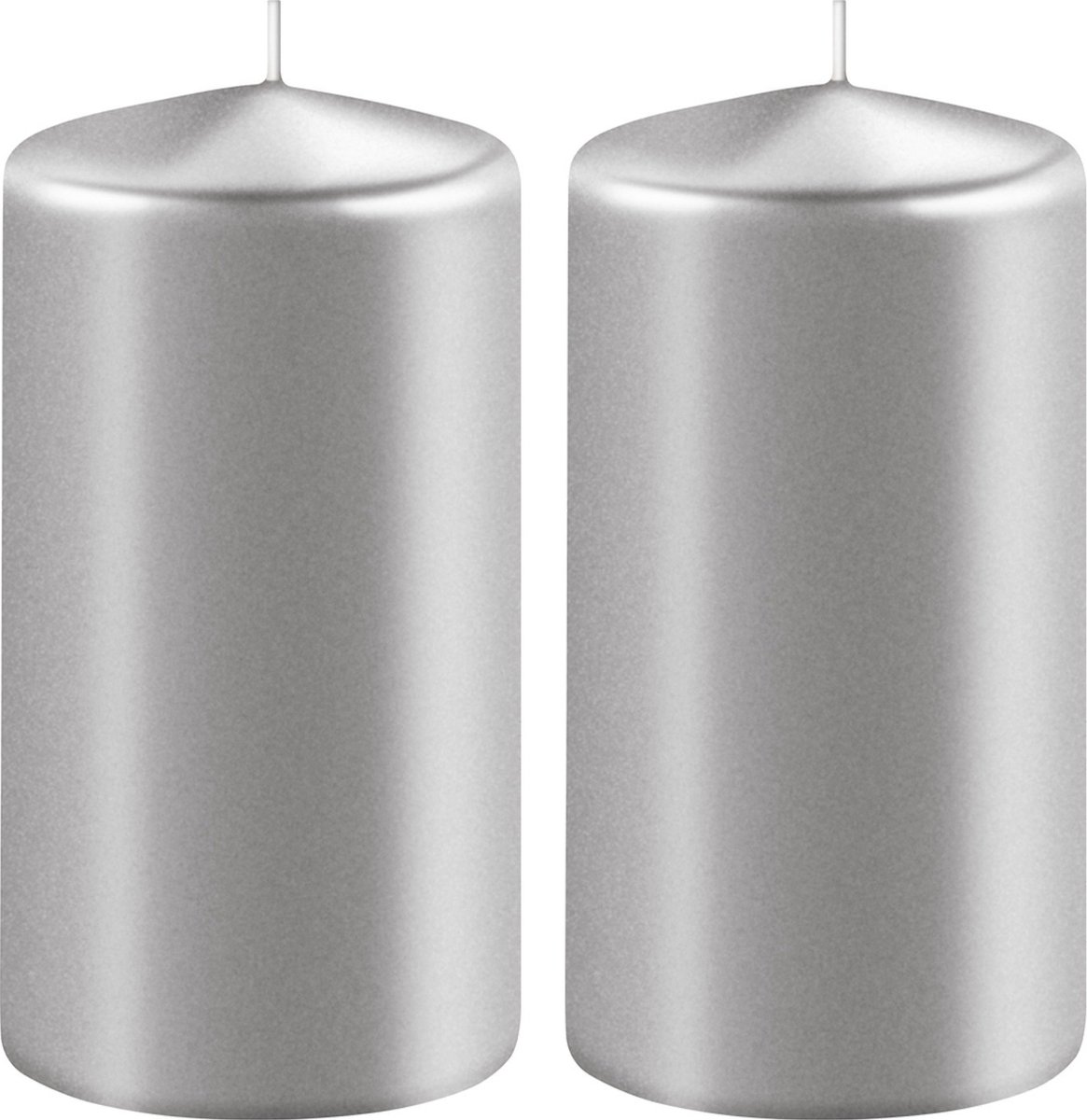 Enlightening Candles 2x Metallic zilveren cilinderkaarsen/stompkaarsen 6 x 12 cm 45 branduren - Geurloze kaarsen metallic zilver - Woondecoraties