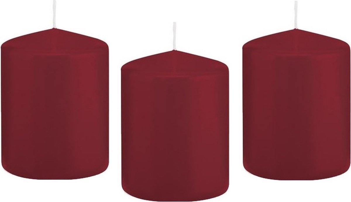 Trend Candles Cilinderkaars/stompkaars - 8x - bordeauxrood - 6 x 8 cm - 29 branduren - met brandvertragende folie Bordeaux rood