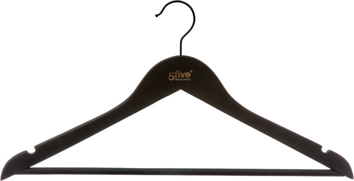 Five Kledinghangers - 3x - hout - rubber coating - zwart - 45 x 23 cm - kleerhangers